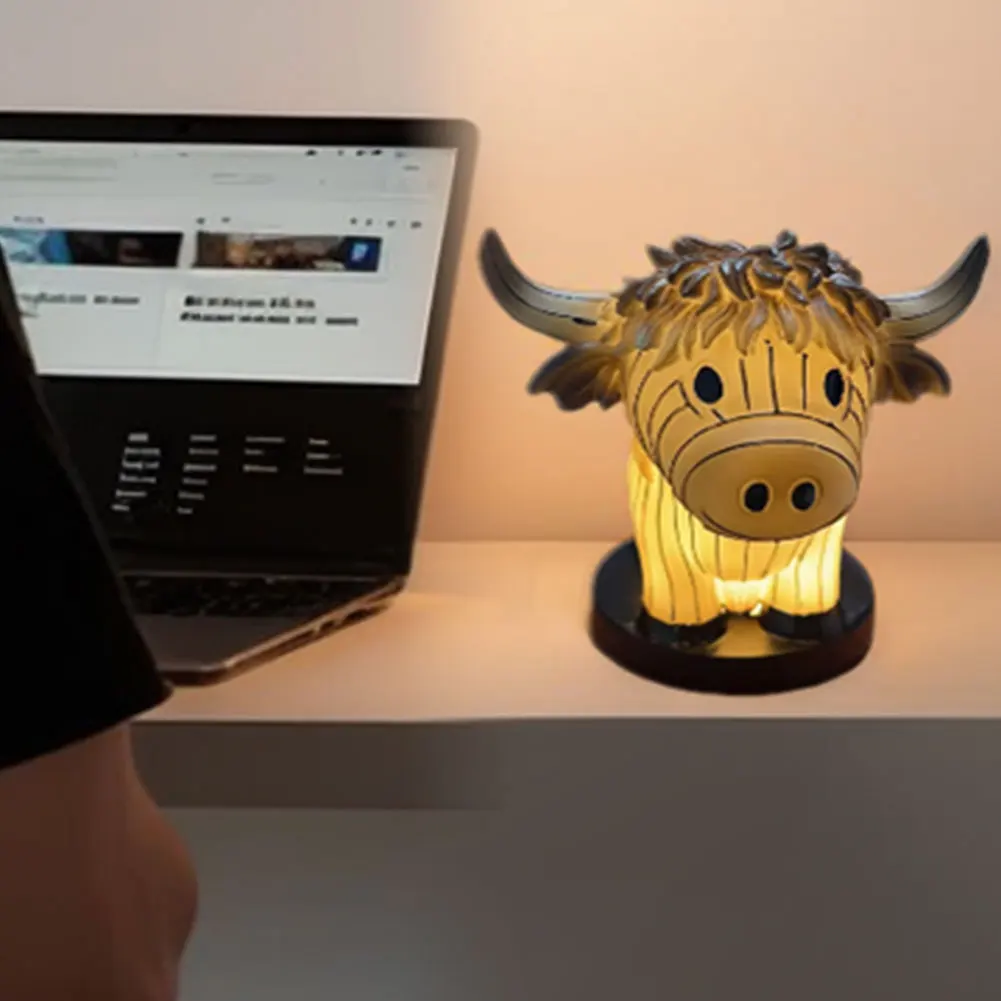 Настольный светильник с изображением животных, питание от USB, милая корова, декор, лампа из смолы, ночник с изображением животных, встроенная лампочка, украшение для гостиной