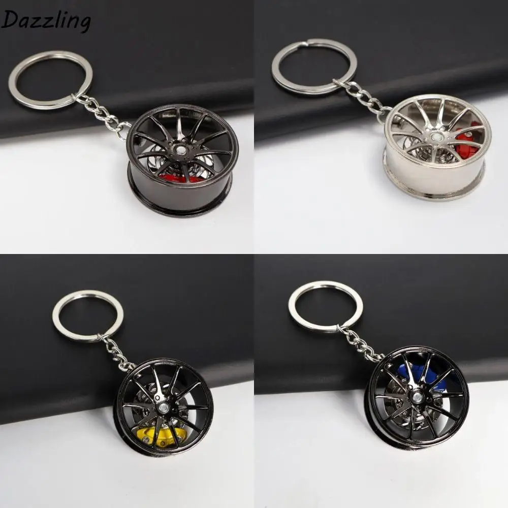 3D Wheel Hub Car Key Chain Fidget Toy Bags Pendant Car Tire Brake Disc Keychain Alloy Model Keys Holder Fingertip Gadget Keyring