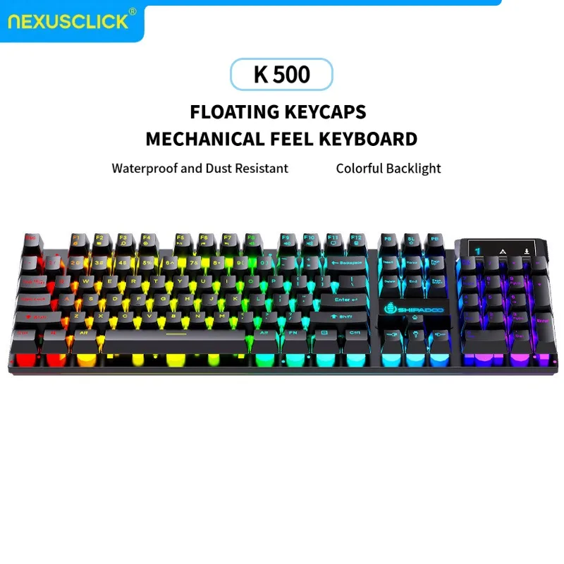 NexusClick 104 Key RGB Backlit Mechanical Feel Keyboard,USB Wired Waterproof Gaming Keyboard for PC Laptop Computer Office Gamer