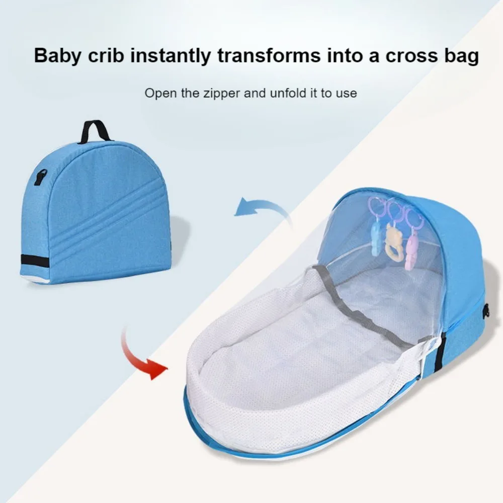 Portable Baby Bed Convenient Folding Anti-Stress Crib Middle Bed Soft Carry Cot with Mosquito Net Breathable Newborn Travel Beds