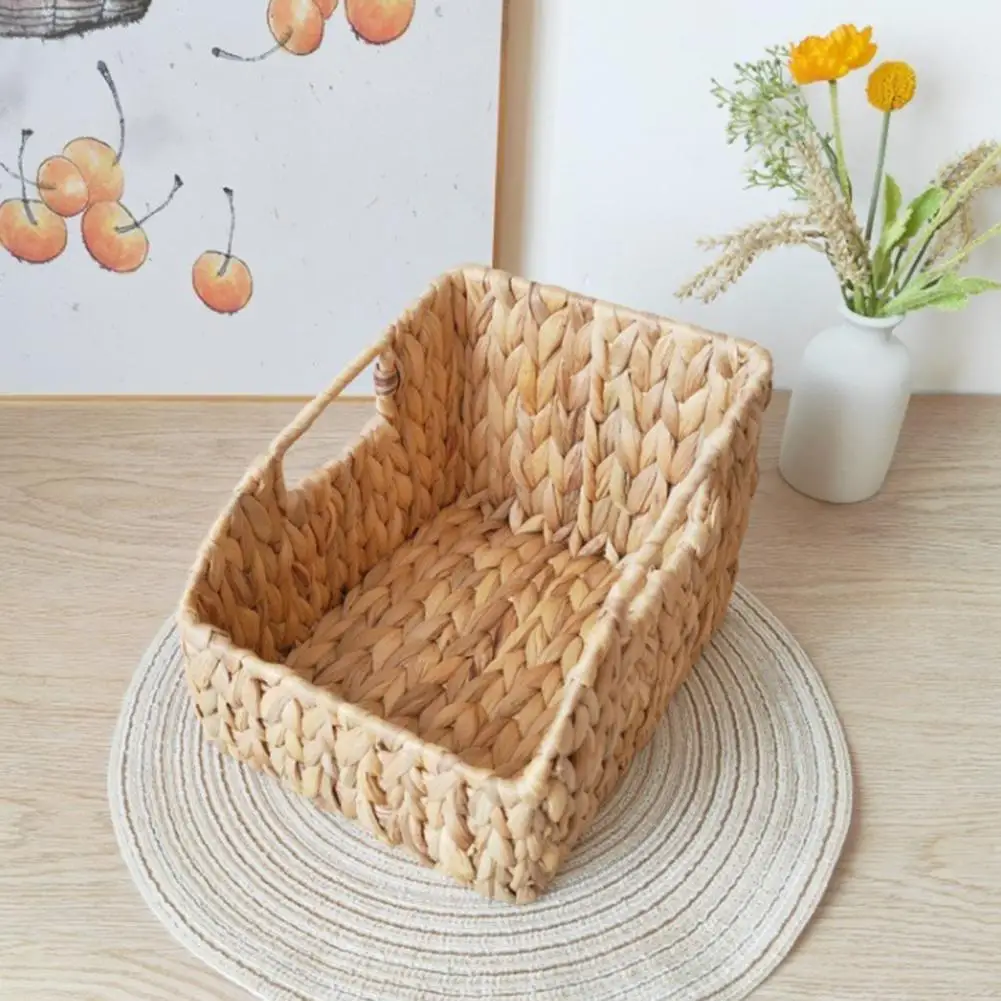 Cestas de almacenamiento tejidas a mano con asas, caja de soporte de almacenamiento, cesta de mimbre de jacinto de agua apilable de gran capacidad, 1/2 Uds.