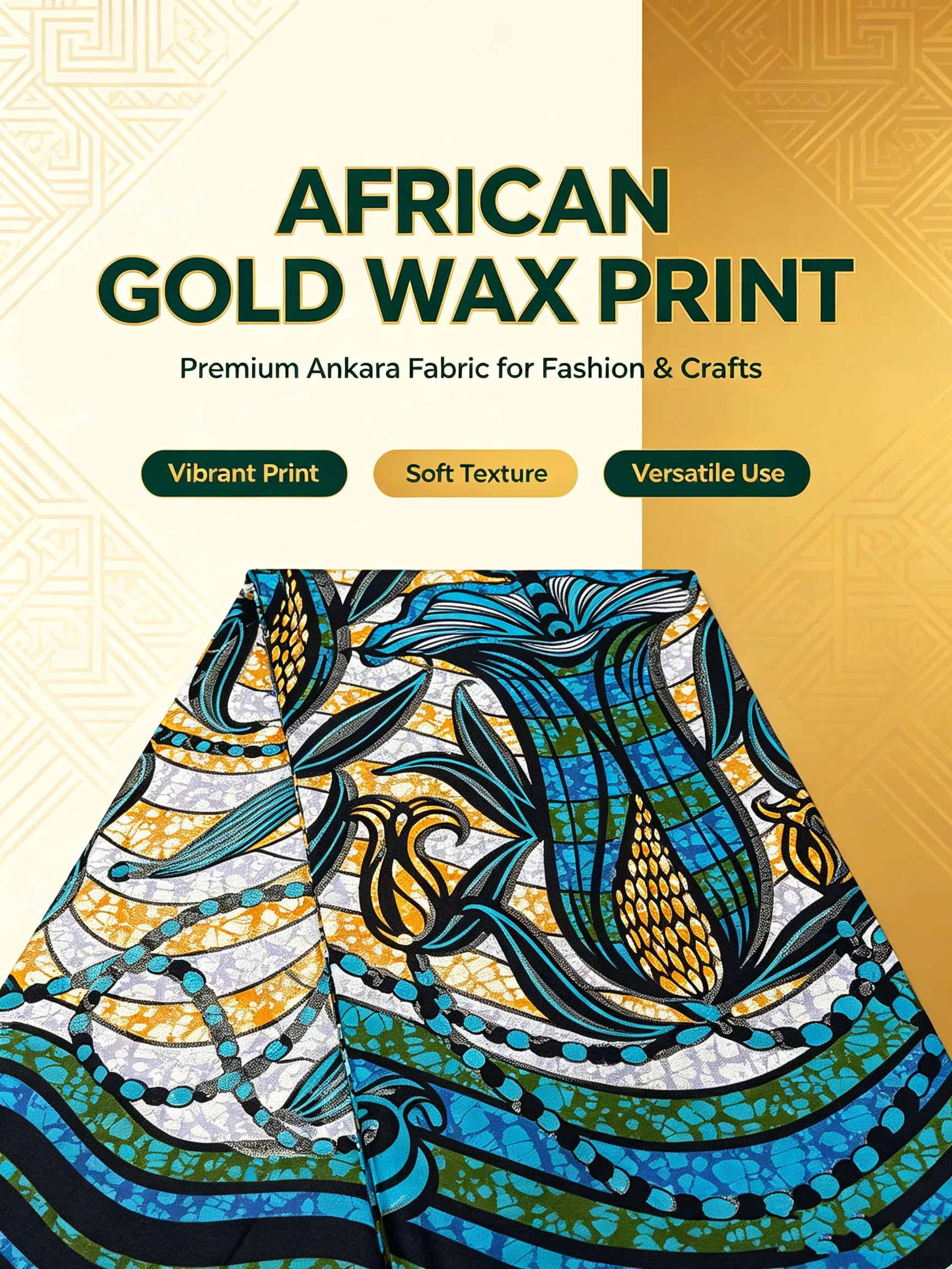 African Real Wax Print Fabric 6Yards Ankara Blue Corn Floral Pattern Batik Cloth Nigeria Ghana Pagne For Women Dress Sewing