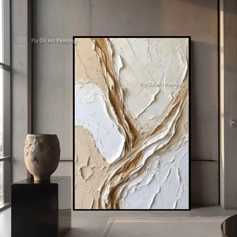 Earth Tone 3D Relief Canvas Art Abstract Wavy Texture Hand Painted Oil Painting Minimal Decor For Bedroom Hall