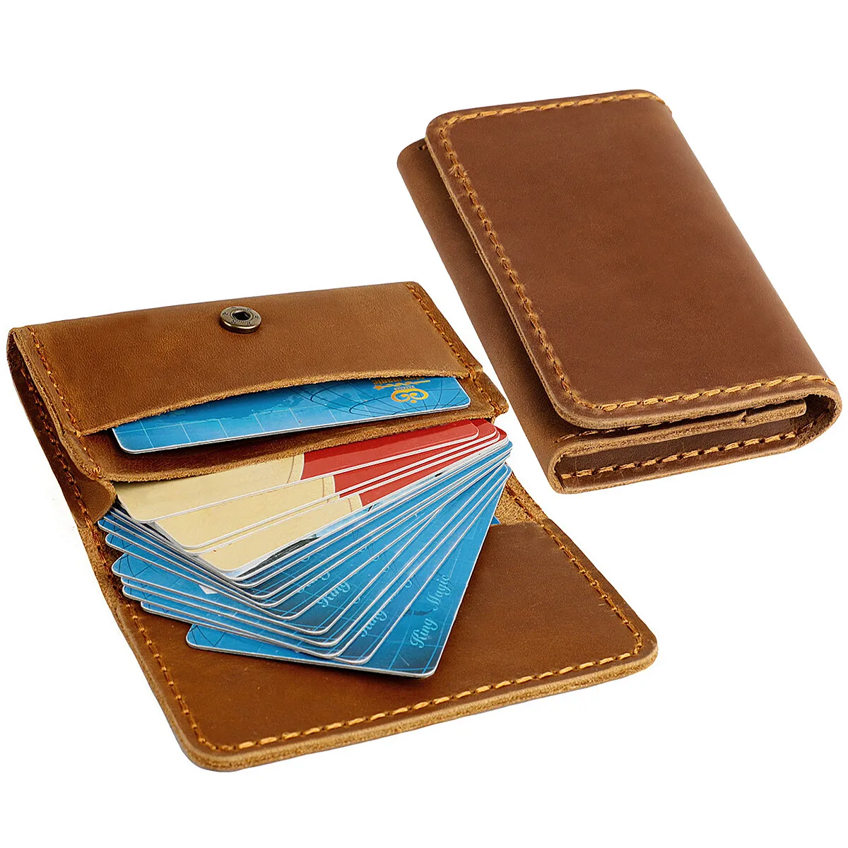 

Crazy Horse Leather Women and Men Credit Card Holder Wallet Mens Real Cowhide Slim ID VIP Cards Bags Small Change Coins Purses
