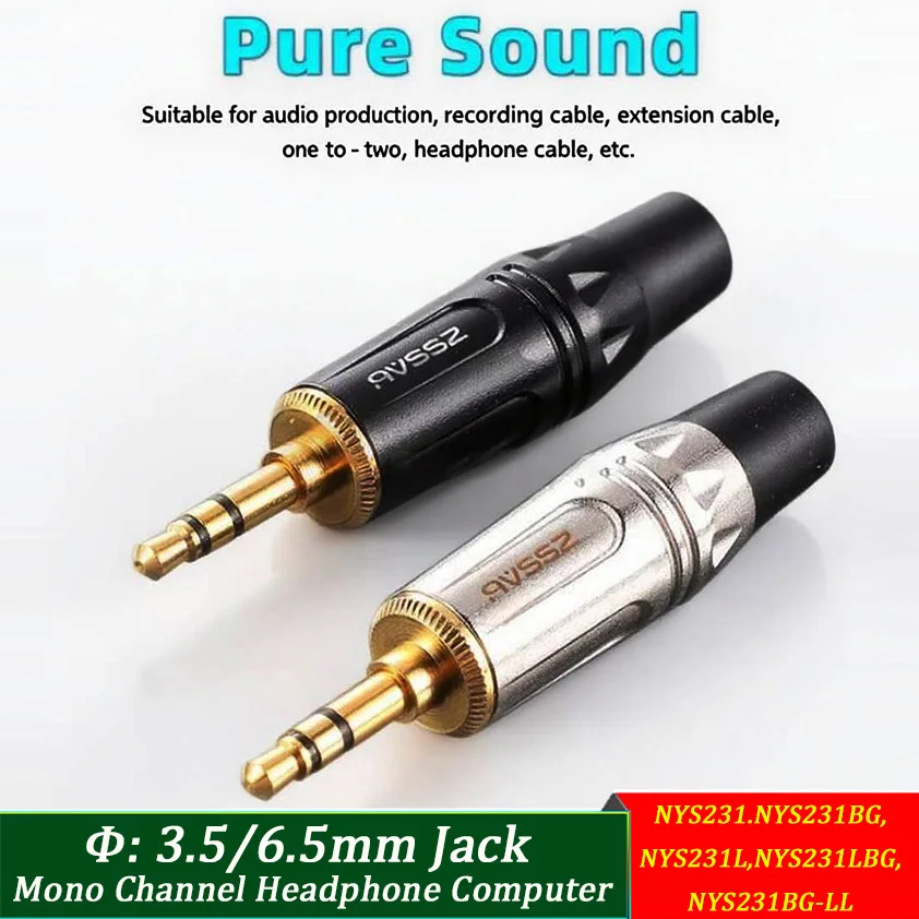 

3.5/6.5mm Jack Mono Channel Headphone Computer Welding Plug Gold Tin Plated AUX Sound Synthesizer DC Plug NYS226 YS231