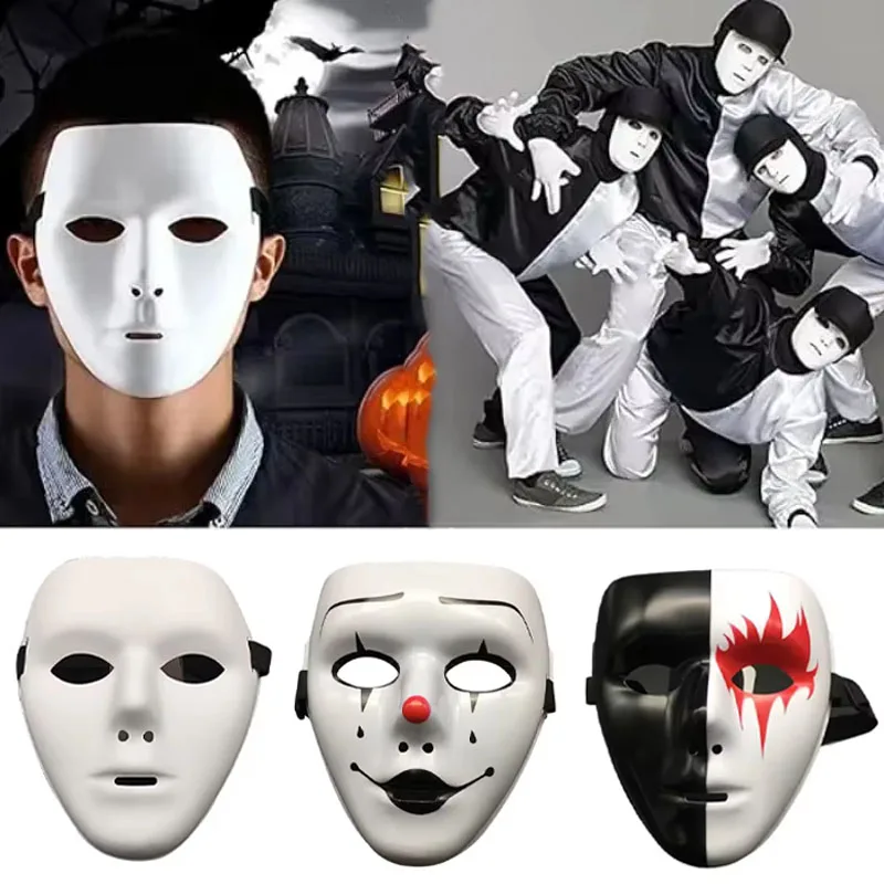 Masque intégral pour performance de mascarade d'Halloween, masque pour les yeux adulte peint à la main blanc pour danse de rue, masque de clown de la mort noir et or