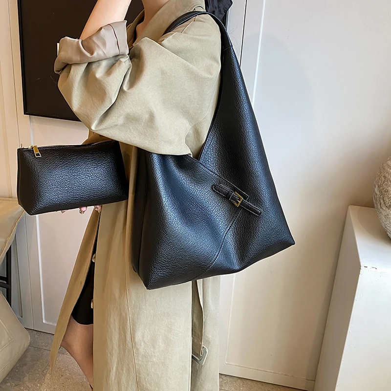 MOODS Lychee Pattern 2-IN-1 Shoulder Bag Set For Women Soft PU Leather Large Capacity Shopper Totes 2024 Latest Winter Handbags