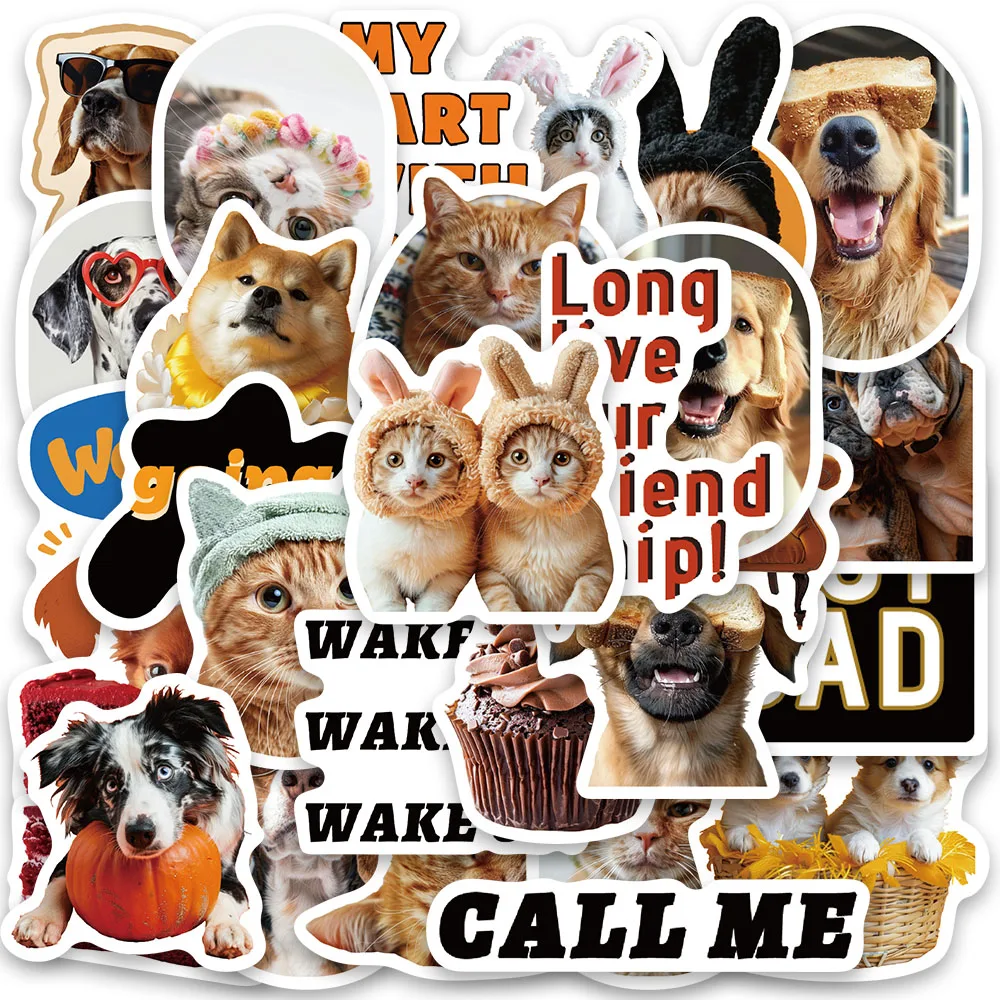 

30pcs Funny Spoof Animals Dogs and Cats Meme Stickers For Laptop Luggage Guitar Phone Diary Waterproof Graffiti Vinyl Decals