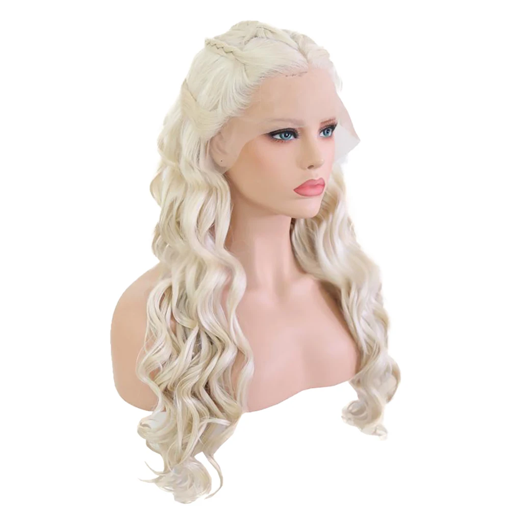 Daenerys Targaryen Cosplay Wig 13*4 Front Lace Synthetic Hair Halloween Carnival Daily Party High-Quality Long Curly Hair