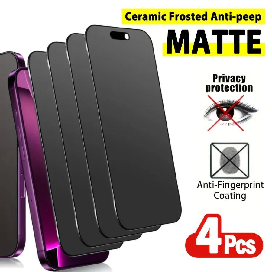 4er-Set Matt-Keramik Blickschutzfolie für iPhone 17 16 15 14 13 12 11 Pro Max 9H Anti-Spionage Anti-Kratzer Anti-Fingerabdruck