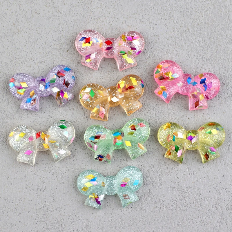 10pcs Powder Bow Tie Diy Resin Bowknot Charms For Girl Kids Jewelry Mobile Phone Shell Beauty Material Handmade Accessories