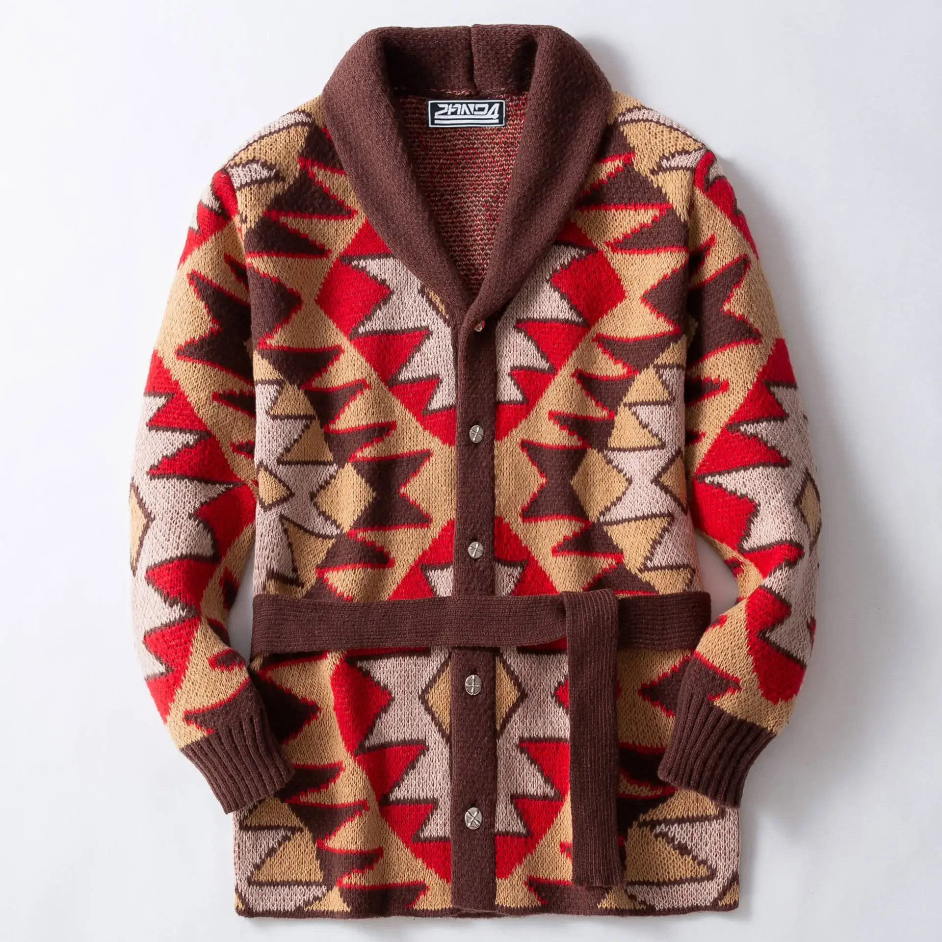 Men's Clothing - European/American Retro Heavy Jacquard Knitted Sweater - Strapped Mid-length Thick Sweater for Men As A Coat