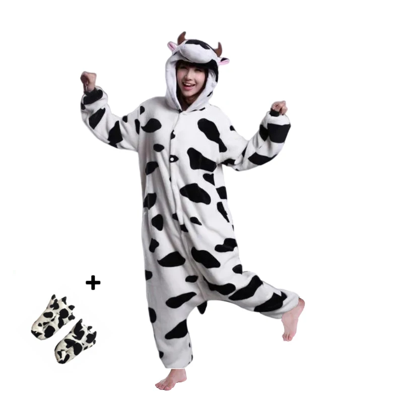 Cow Adult Kigurumis Onesie Pajamas,Animal Winter Women Men Overalls Funny Cute Suit Festival Outfit Animal Costumes Jumpsuit