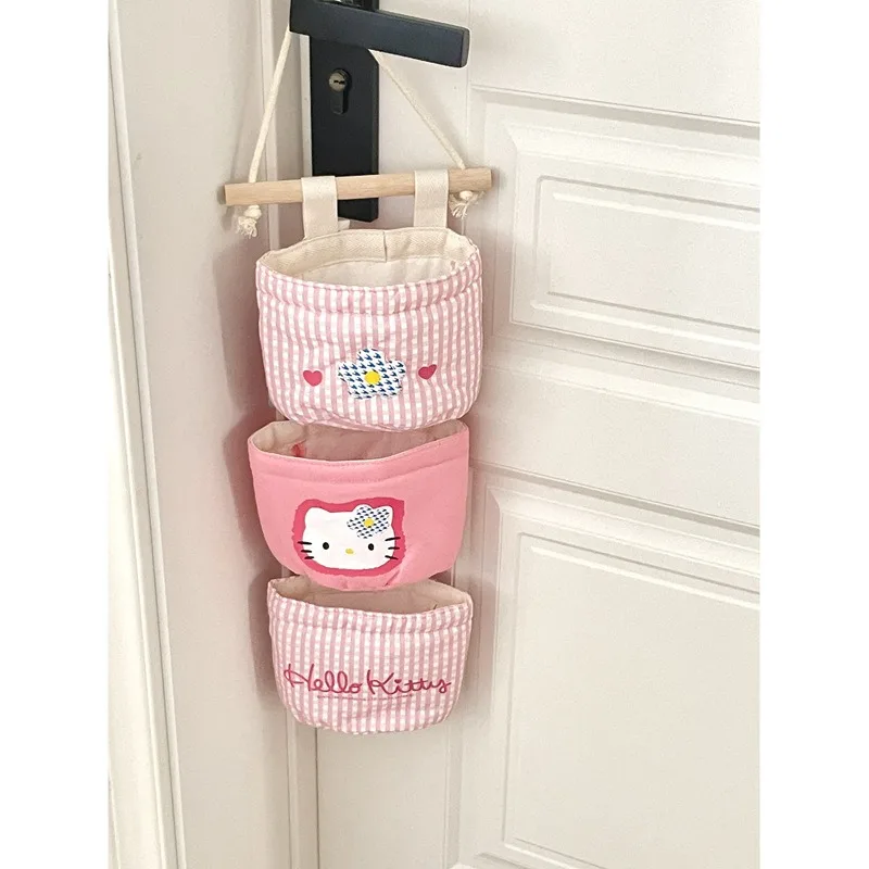 Miniso Sanrio Cute Hello Kitty Storage Hanging Bag Hanging Bag Bedside Door Behind Fabric Storage Bag Room Storage Artifact