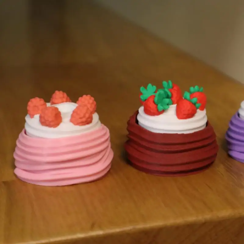 3D Printed Mini Cake Telescopic Sensory Toy Realistic Fruit Toppings Pocket Size Fidget Toy for Anxiety Relief