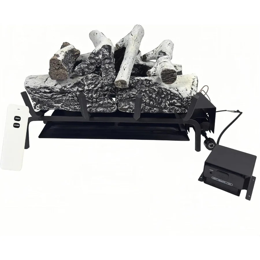 Vented 18-24 inch Gas Logs Sets for Gas Fireplace with Remote Control Motor Valve 18 inch Birch Color Realistic Flame Effect Ea