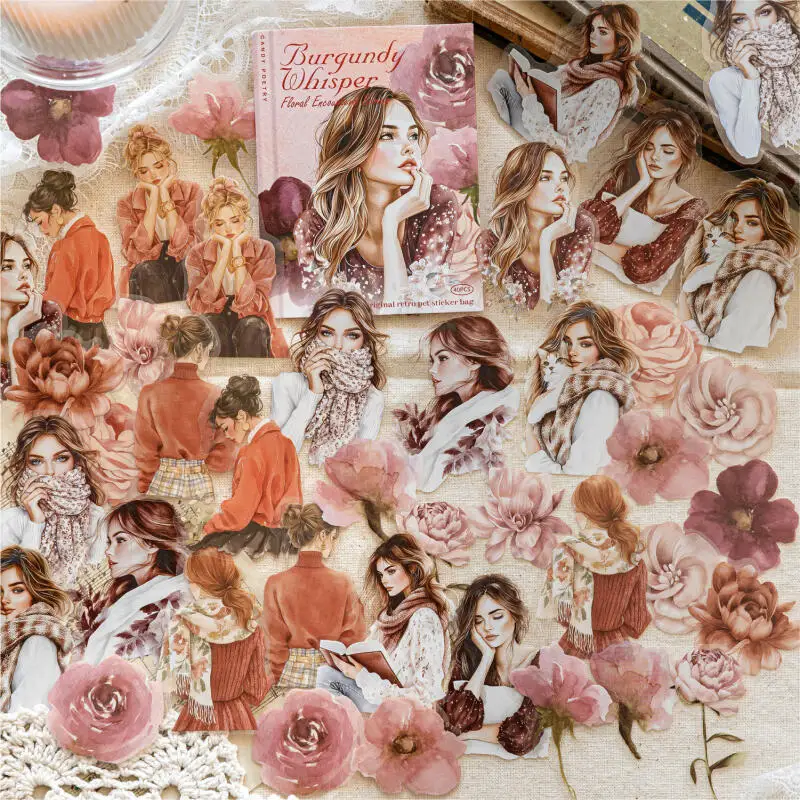 بطاقة عاشق 40 قطعة [سلسلة لقاء الزهر] ملصقات شخصيات الزهور الرجعية PET حبر أبيض لمجلة القصاصات الزخرفية