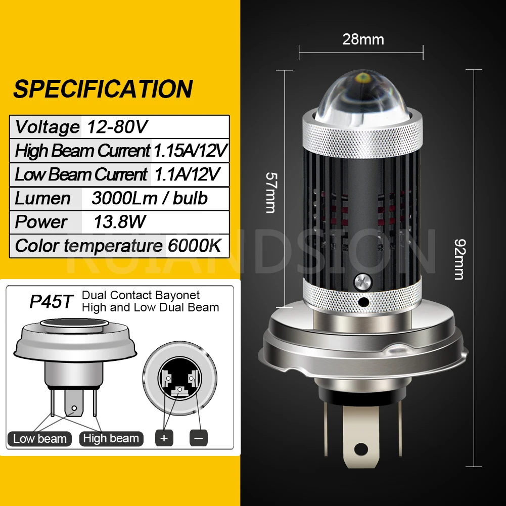 1PC 14W 3000LM H4 P45T R2 BA20D H6 LED Projector Car Motorcycle Headlight Bixenon LED Projector Lens Spot Headlamp 12-80V 12V