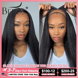 Kinky Straight Glueless 6x6 7x7 HD Lace Front Closure Wig Human Hair Ready To Wear Preplucked 5x5 HD Closure Wigs For Women Yaki