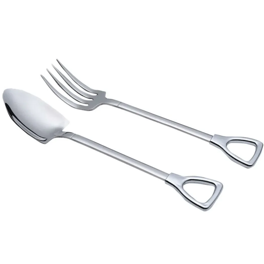 2pcs Creative Dessert Spoon Stainless Steel Coffee Stirring Spoon Shovel Fork Fruit Fork Rose Gold Stainless Steel Fruits Fork