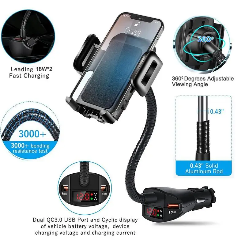 phone cigarette charger 3 In 1 Car Cigarettes Lighter Phone Holder Dual USB Car Charger With  Voltage Detector Adjustable Cell Phone Holder Stand For Car