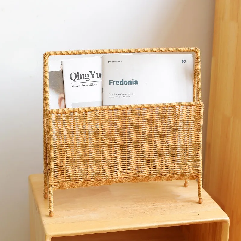 Removable Magazine Rack Imitation Vine Weaving Book Shelf Multi-purpose Desktop Newspaper Holder Office Organizer Display Basket