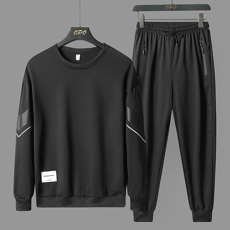 2Pcs Men Casual Tracksuit O Neck Long Sleeve Sweatshirt Tops+Zipper Pocket Joggers Pants Autumn Sports Suit Male Fitness Running