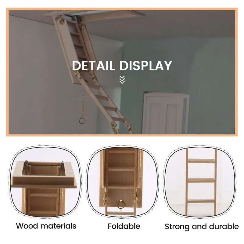 WOTT-1:12 Puppenhaus Mini Moderne Miniaturmöbel Klappbare Dachbodentreppe Hausdekoration