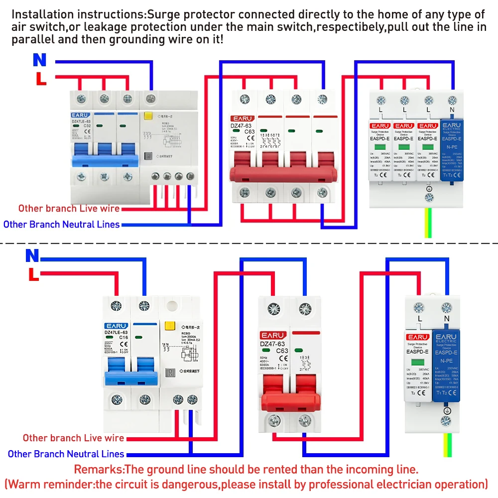 2P 4P AC SPD 1P+NPE 20KA 40AK 50KA T1 T2 275V 385V House Surge Protector Protective Low-voltage Arrester Device