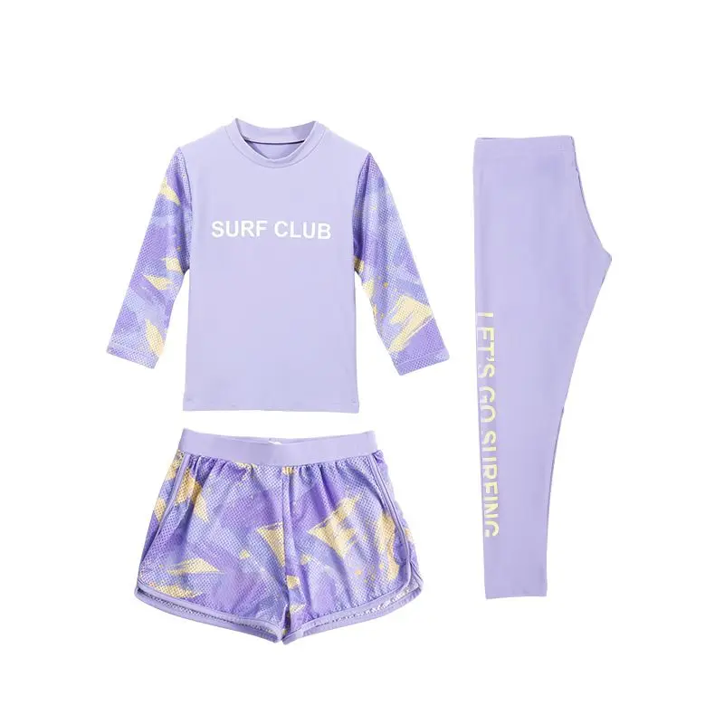 Costume da bagno per ragazze da 3 pezzi Protezione UV UPF 50 Set da bagno Top a maniche lunghe con pantaloni Costumi da bagno divisi per immersioni e surf