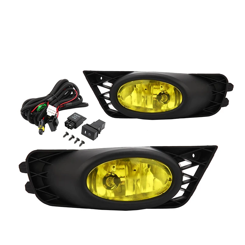 2pcs/Pair 12V Fog Lights With Harness Fit For Honda Civic 2009 2010 2011 Car Accessories Front Bumper Yellow Fog Light Assembly