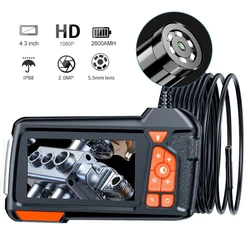 Câmera endoscópica lcd de 4.3 polegadas com luz hd 1080p 5.5mm ip67 à prova d'água câmera boroscópio com 6 luzes led ajustáveis para carro de esgoto