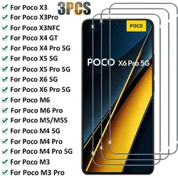 3PCS Protective Glass for Poco X6 X5 X4 X3 Pro X3 NFC M5S M5 Film Screen Protector for Xiaomi Poco M6 M5 M4 M3 Pro 5G Glass