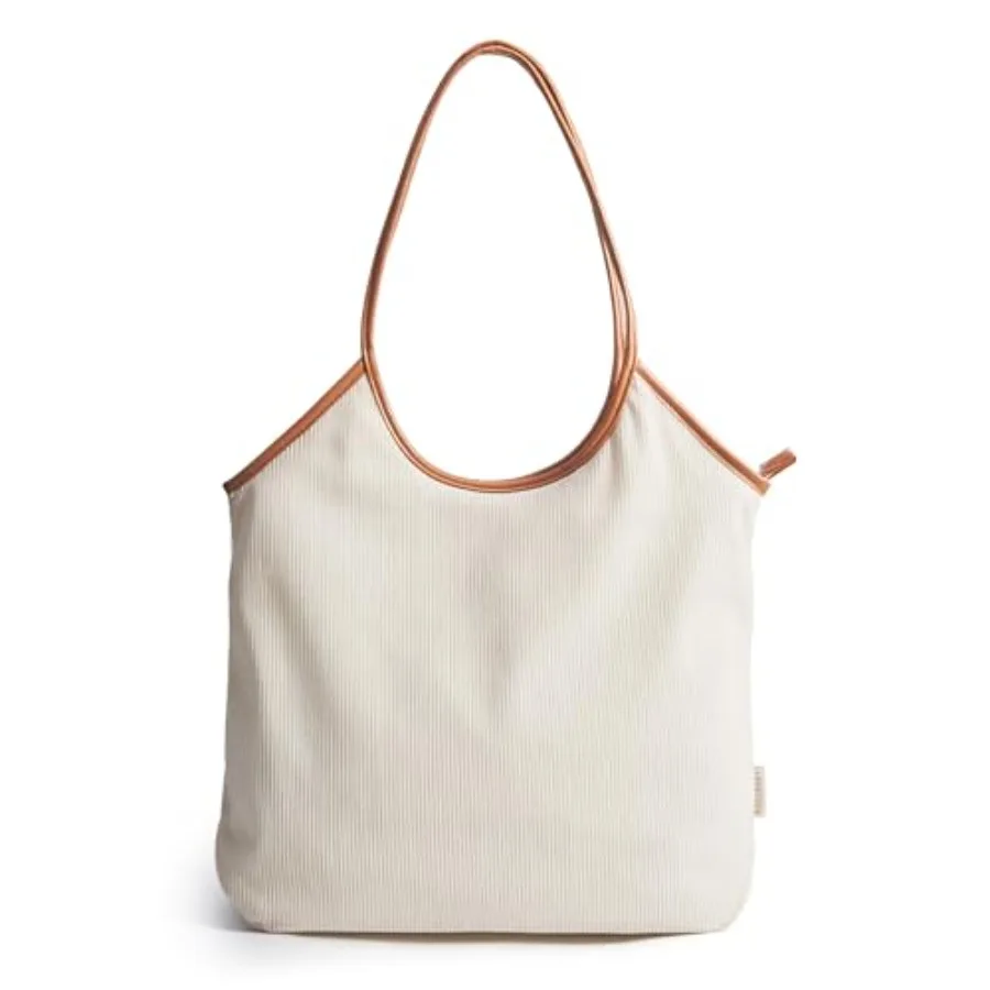 

BAGSMRT Corduroy Tote Bag for Women Beach Bag with Zipper Casual Shoulder Bag Lightweight Travel Tote Hobo Handbag Beach, Trave