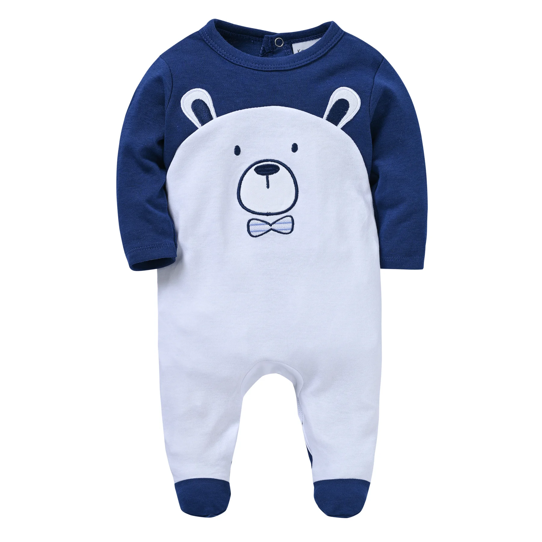 Spring Baby Boys Clothing Cotton Blue Bear Printing Kids Rompers Knit Cotton Newborn Overalls Pajamas