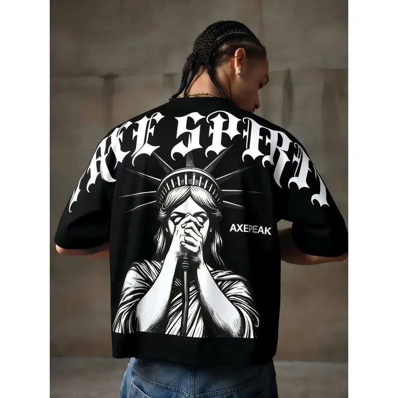 New Men's Summer Gothic Statue of Liberty Printed Comfortable and Breathable Round Neck T-shirt Outdoor Street Top