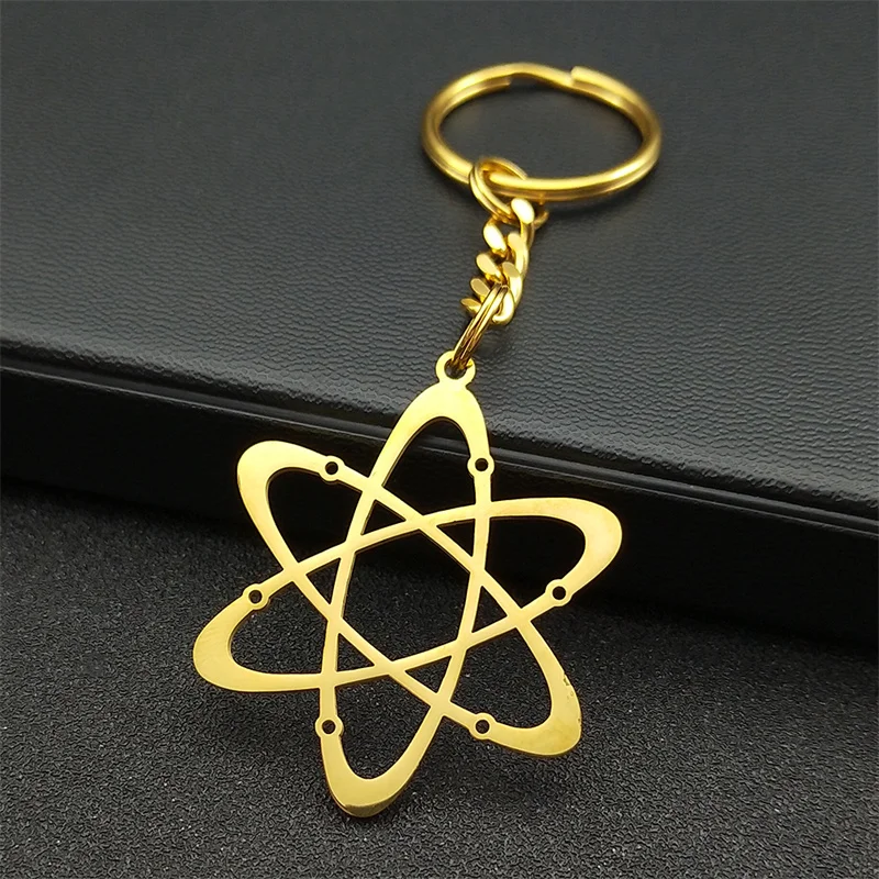 Science Carbon Atom Physics Chemistry Key Chain for Women Men Stainless Steel Gold Color Chemical Symbol Key Ring Jewelry K625