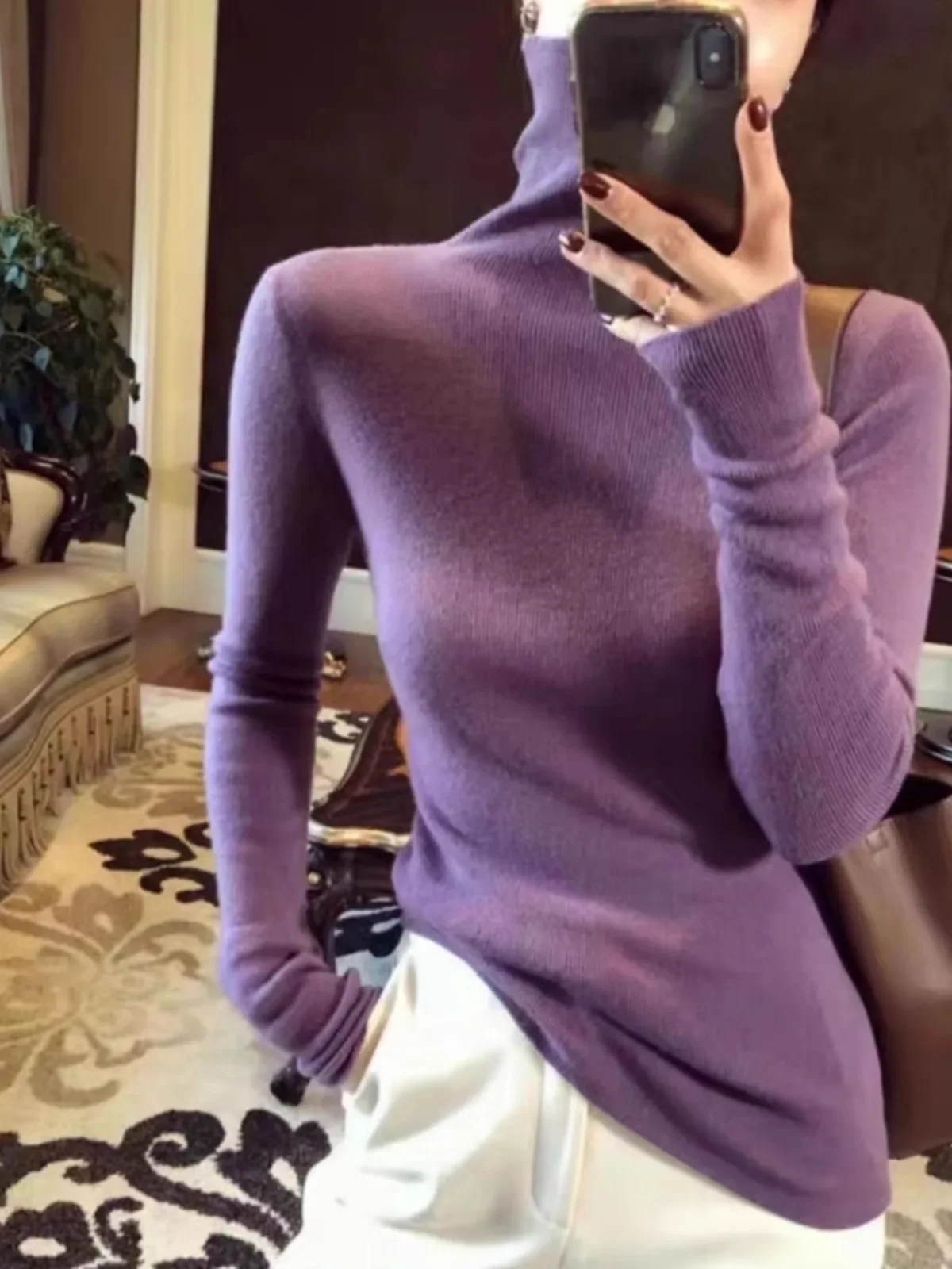 

Pop High-grade 100% Pure Cashmere Sweater Top Autumn/winter Pile Turtleneck Sweater With Lean Knit Base