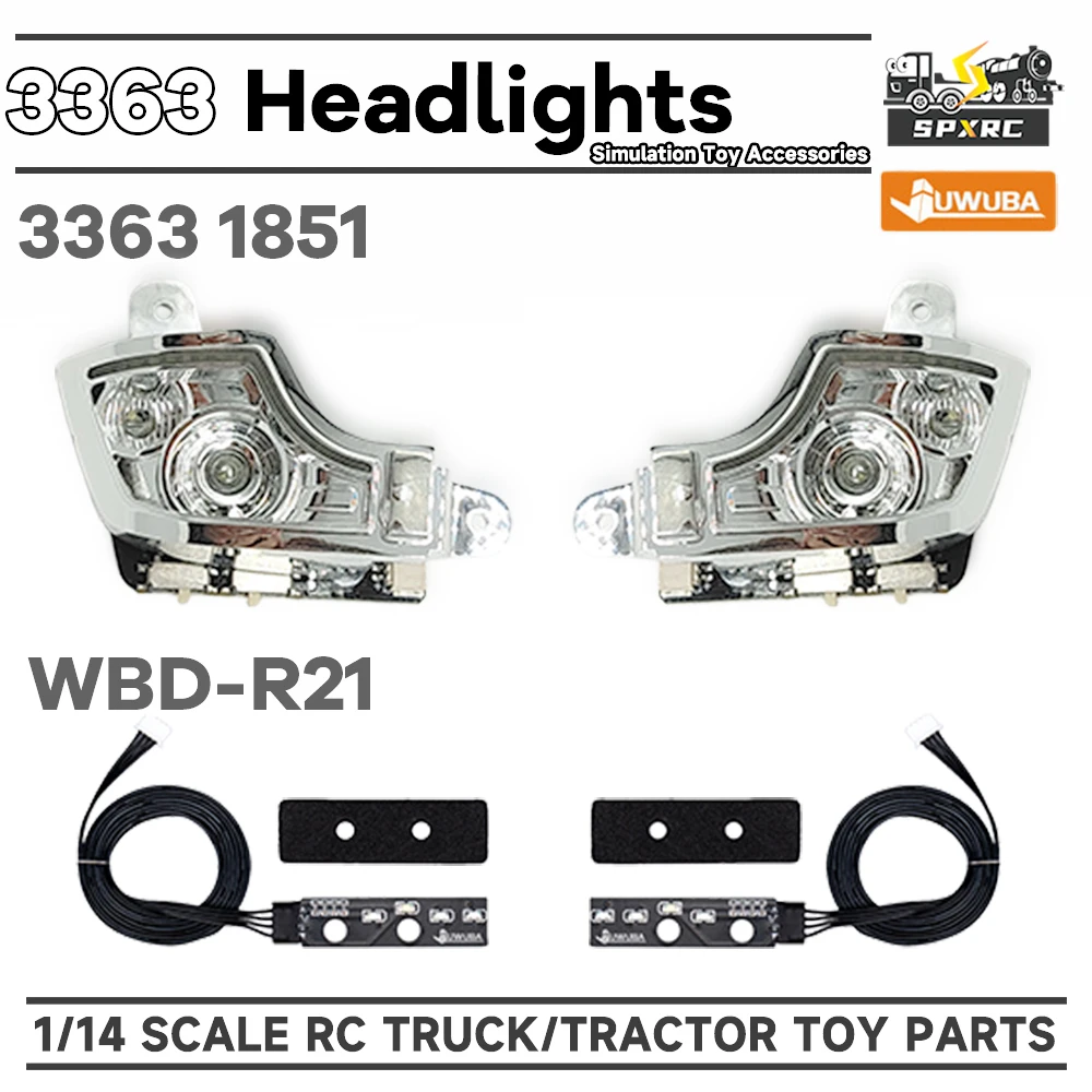 3363-ヘッドライト-2-つの照明モード-wbd-r21-1-14-タミヤ-rc-トラック-トラクター-ベンツ-actros-3363-1851-juwuba-おもちゃモデルパーツ用