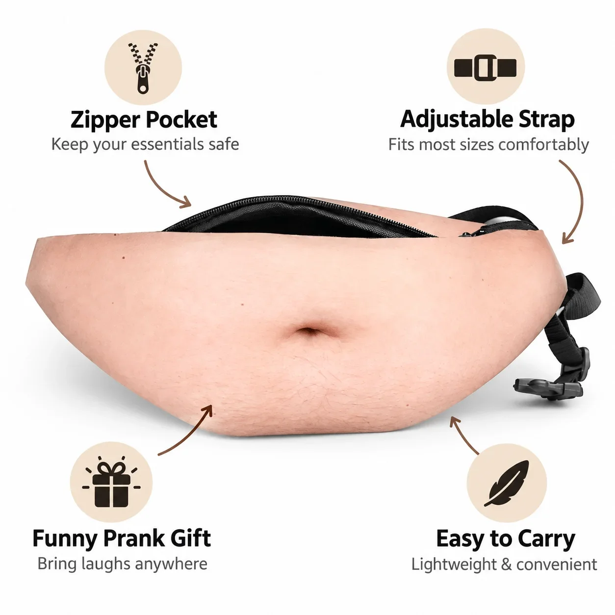 Herren-Bierbauch-Gürteltasche, innovative, realistische Fake-Dad-Bauch-Gürteltasche, verstellbare, multifunktionale Sport-Hängetasche – Detail 3