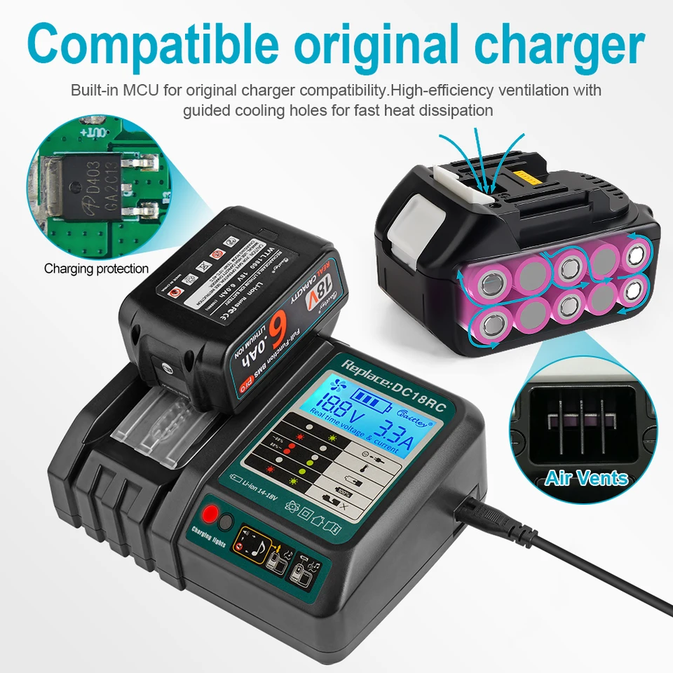 Batería profesional Waitley para herramientas eléctricas Makita 18V baterías recargables con celdas Samsung / accesorios de repuesto BL1860. 6