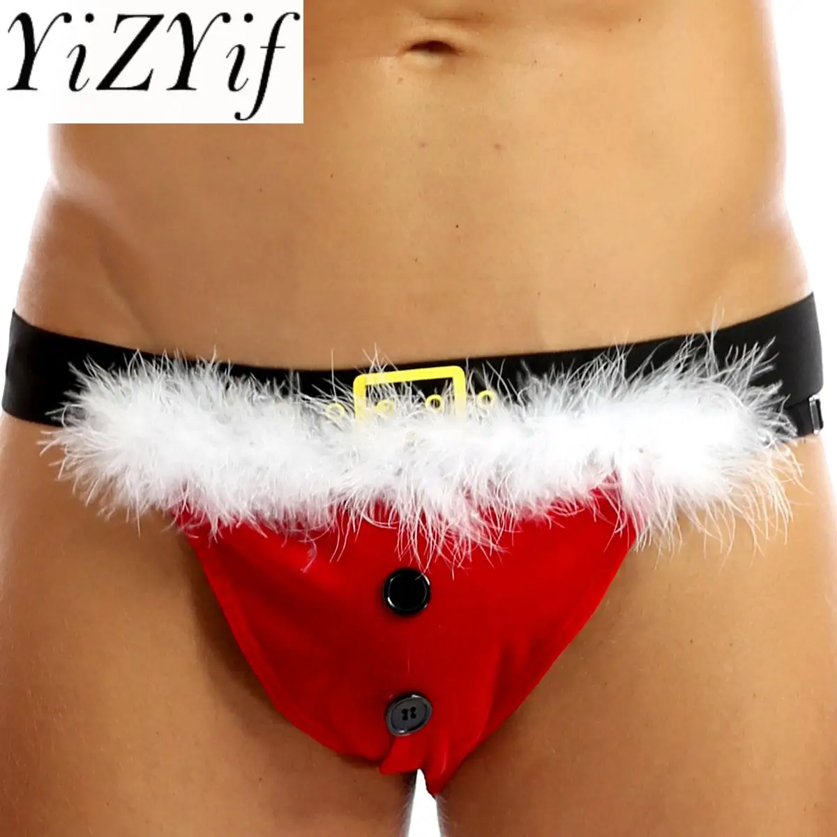 

YiZYiF Men Soft Velvet Lingerie Christmas Santa Jockstrap G-String Thong Briefs Santa Clause Bulge Pouch Panties Party Underwear