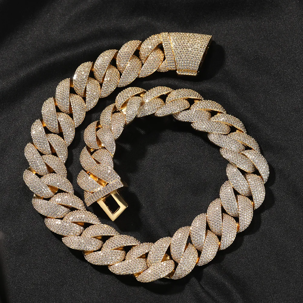 Hip-hop trend jewelry copper-encrusted zircon 24mm Cuban chain gold-plated men's necklace wholesale