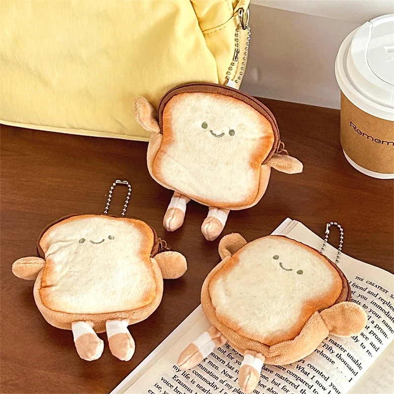 1PC Toast Bread Plush Coin Purse Fashion Kawaii Mini Key Card Earphone Storage Wallet Cartoon Bags Pendant