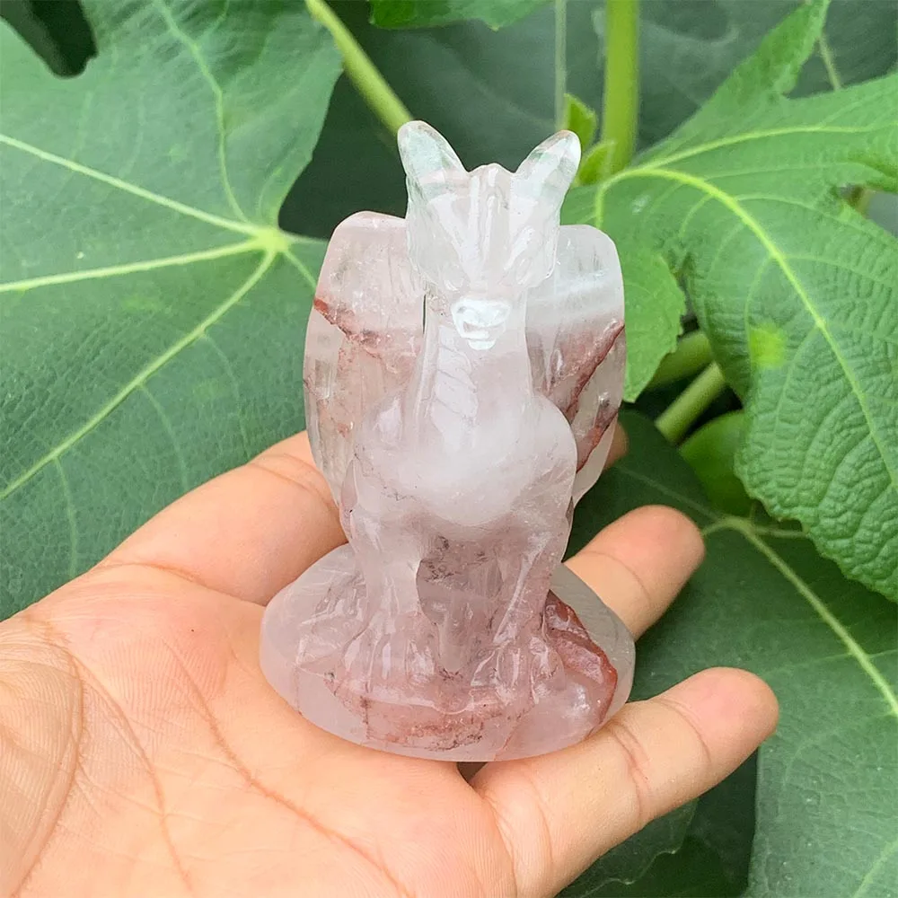 Natural Red Hematoid Quartz Dragon Statue Hand Carved Crystal Mythical Beast Figurine Reiki Healing Energy Stone