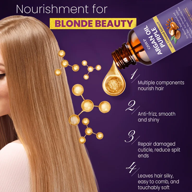 GSWP Purple Argan Oil, Non-Greasy Texture That Instantly Tames Frizz，Repair smooth and permed damaged hair. 60/120ml