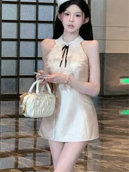 New 2026 Summer Celebrity Birthday Party Dress for Women Sleeveless Ruffles A Line Mini Dress Fashion Cute Bow Slim Short Dress