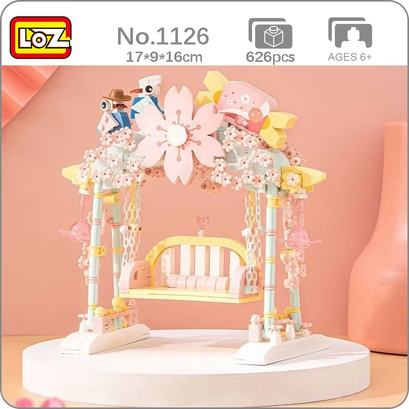 

LOZ 1126 Flexible Movable Pink Sakura Swing Romantic Candy Bird Flower Gift 3D Model Mini Blocks Bricks Building Toy No Box