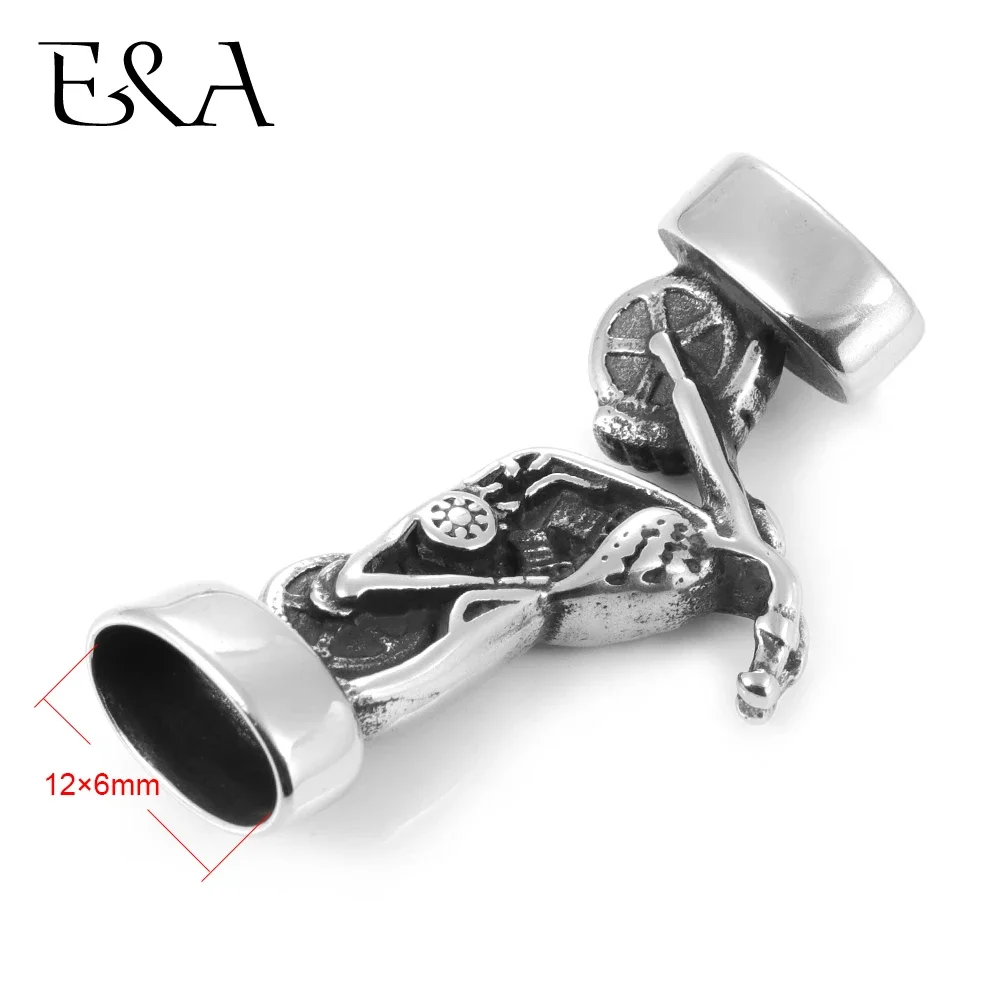 Blacken Motorcycle Connectors Hole 12*6mm Flat Leather Cord Bracelet Accessories Stainless Steel Charms DIY Men\'s Jewelry Making