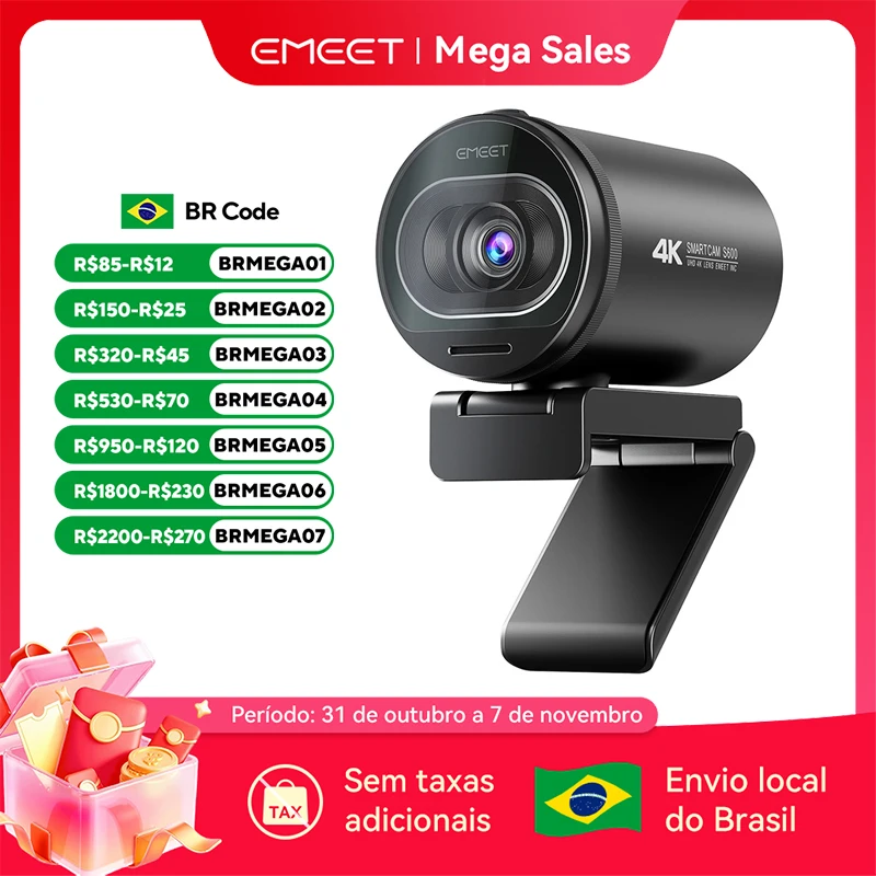 Webcam 4K 1080P 60FPS Streaming Web Camera EMEET S600 Autofoco Câmera de transmissão viva com microfones e capa de privacidade para Tiktok/YouTube